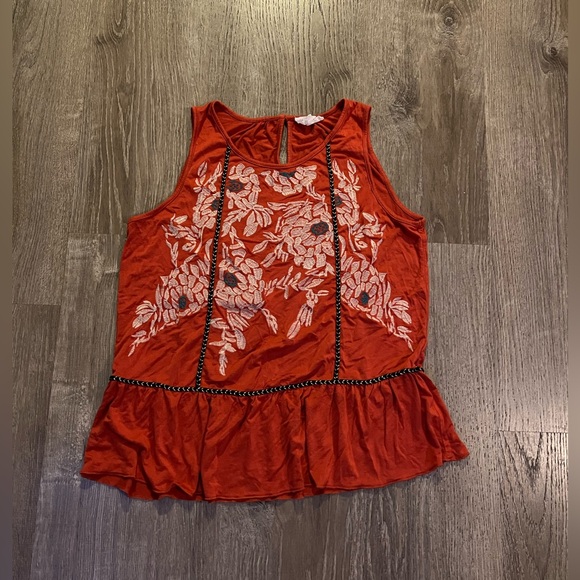 Anthropologie THML embroidered floral burn orange top - Picture 1 of 6